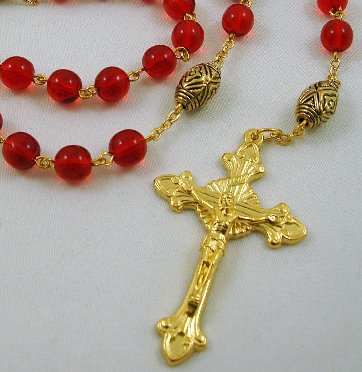 Red beads 3mm beads rosary 18kts of gold plated – Raf Rossi Gold Plated